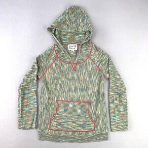 Fielel‎ Flower Anthropologie Sweater Womens S Green Pink Knit Long Sleeve Hoodie